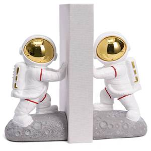 lot 1620 image: Kakizzy Space Decor Bookends, Resin Astronaut Bookshelf Ends for Kids Rooms Gold Book Ends for Heavy Books Fun Heavy Duty Book End Holder Astronaut Figurine Statue for Office Home Room(D-Gold) - Retail $33