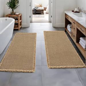 lot 1622 image: MIULEE Set of 2 Waffle Bathroom Runner Rugs, Boho Bath Rugs Non Slip Washable, Super Absorbent Runner Bath Mats, Rubber Backed Shower Mats for Hallway Bedroom Laundry Room, Brown, 2x6(24x72 Inch) - Retail $67
