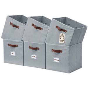 lot 1623 image: DECOMOMO Storage Bins, Cube Storage Bin with Labels, Fabric Storage Cubes for Shelves (10.5 x 11  6pcs, Grey) - Retail $22