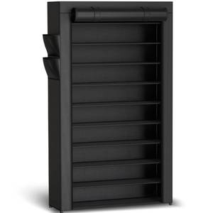 lot 1635 image: Kitsure Shoe Rack - 10-Tier Large Capacity Shoe Organizer Shelf with Dust Cover &amp Side Pockets, Rust-Proof Metal Shoe Rack for Closet, Entrance, Living Room, 33.6 x 12.4 x 69.3, Black