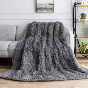lot 1643 image: Uttermara Shaggy Faux Fur Weighted Blanket Queen Size, 12 lbs Long Fur Sherpa Soft Fluffy Bed Blanket for Adults, Ultra Cozy Warm Sherpa Throw FullQueen Size Sofa Bed Blanket, 48 x 72inches, Grey - Retail $49