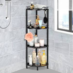 lot 1666 image: Outink Corner Shower Caddy Stand, Metal Floor Standing Shower Organizer with 4 Hooks, Multi-Function Shower Shelf Rack Stand for Bathroom Inside Shower (4-Tier) - Retail $15,901