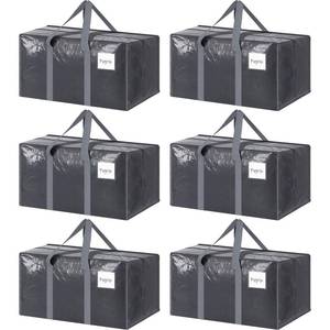 lot 1672 image: 6 Pack Extra Heavy Duty Large Moving Bags with Strong Zipper &amp Comfortable Handles, Sturdy &amp Durable Clothes Storage Bags Totes Bins, Packing Moving Boxes for College Supplies, Gray - Retail $40