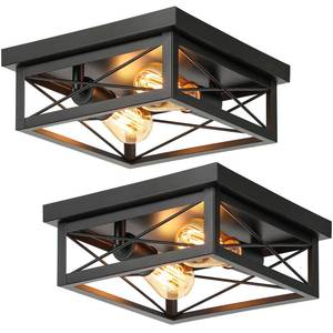 lot 1677 image: Kondras 2-Light Industrial Square Flush Mount Ceiling Light, Farmhouse Ceiling Light Fixture for Kitchen, Modern Black Close to Ceiling Light for Hallway Bedroom Balcony Porch Stairway, E26, 2-Pack - Retail $45