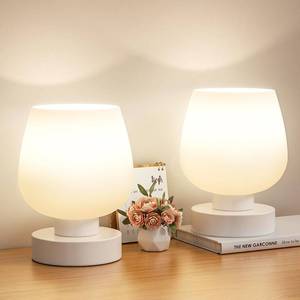 lot 1683 image: Touch Bedside Table Lamp Set of 2 - Small Bedside Lamp for Bedroom Living Room Night Stands, Desk Lamp with White Glass Shade for Small Spaces, 3 Way Dimmable, LED Bulbs, Gifts - Retail $40