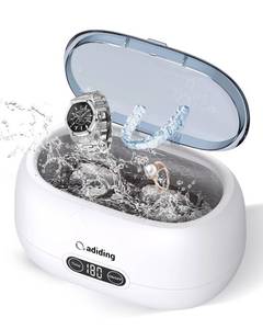 lot 1689 image: Adiding Jewelry Cleaning Machine, 650mL Ultrasonic Glasses Rings Cleaner Professional Denture Coins Watch Cleaner with 5 Digital Timer Degas Mode Diamond Earrings Necklaces - Retail $30