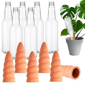 lot 1693 image: Baderke 6 Sets Plant Watering Stake Devices Include Terracotta Self Watering Spikes and 500 ml Plastic Wine Bottles for Vacation Indoor Outdoor Plant - Retail $36