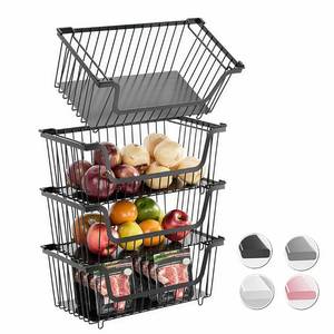lot 1700 image: 4 Pcs Stackable Wire Baskets for Pantry Organizers and Storage,Vegetable Fruit Basket for Countertop,Kitchen Storage Metal Baskets,Produce Potato Onion Storage Bin,Black - Retail $30