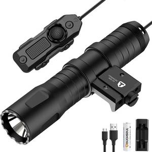 lot 1710 image: TOUGHSOUL Mlok Picatinny Tactical Flashlight 1250 Lumens, Rechargeable Flashlight with Remote Pressure Switch LED Light with Rechargeable Batteries and Charger Included (Picatinny Mounted) - Retail $40