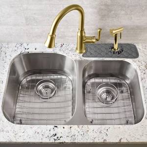 lot 2172 image: Kitchen Sink Splash Guard 2-Holes  AHA HOMEWARE Faucet Mat for Double Offset Kitchen Sink, Kitchen Sink Splash Guard Offset Faucet, Faucet Mat for Kitchen Sink Soap Dispenser 15 in (Gray) - Retail $518