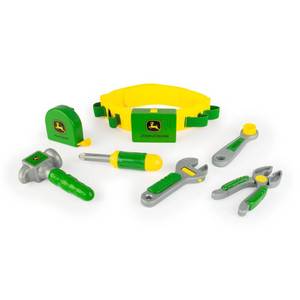 lot 2184 image: John Deere Deluxe Talking Toolbelt - 7-Piece Kids Tool Set - Interactive Construction Toys - Interactive Toddler Tools Playset - Green - 7 Count - Preschool Toys Ages 2 Years and Up - Retail $28