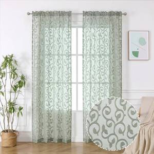 lot 2185 image: OWENIE Sage Green Semi Sheer Curtains 84 inches Long for Bedroom Living Room 2 Panels Set, Light Filtering Semi Sheer Curtains Elegant Clip Jacquard, Rod Pocket Window Treatments, 2 Pcs  84 Width - Retail $10