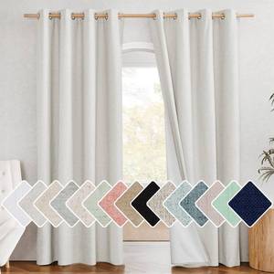 lot 2188 image: NICETOWN 100% Absolutely Blackout Linen Curtains with Thermal Insulated White Liner, Ivory, 52 Wide, 2 Pieces, Privacy Vertical Window Drapes for Office Laundry Living Room Windows 84 inch Long - Retail $35