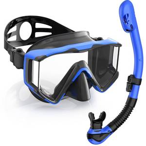 lot 2190 image: Greatever Snorkel Set Pano 3 Window Snorkel Mask Adult, Panoramic Wide View, Anti-Fog Scuba Diving Mask, Anti-Leak Snorkel Goggles Dry Top Snorkel, Professional Snorkeling Gear for Adults - Retail $22