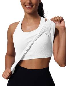 lot 2192 image: Seamless Womens Breathable Workout Tank Tops Racerback Crew Neck Sleeveless Running Athletic Shirts White L - Retail $26