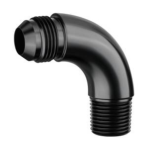 lot 2201 image: EVIL ENERGY 10AN to 12 NPT Male 90 Degree One Piece Full Flow Fitting Adapter Aluminum Black - Retail $15