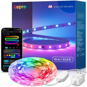 lot 2210 image: Lepro S1 AI LED Strip Lights for Bedroom - 32.8ft Smart RGB Light Strips with IC and Rainbow Chasing Effects, Color Segment DIY, AI Generated Lighting, No Remote, 2.4G Wi-Fi & Bluetooth - Retail $35