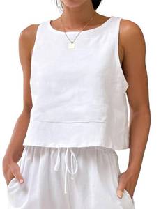 lot 2216 image: IDEALSANXUN Linen Tank Tops for Women Spring Summer 2025 Cute Shirts Blouses Sleeveless Tops Beach Clothes, White, XS - Retail $25