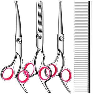 lot 2227 image: TINMARDA 5 in1 Dog Grooming Scissors Kit, Professional Dog Scissors for Grooming with Safety Round Tips, Titanium Coated Grooming Shears for Dogs Cat Pet At Home - Retail $14