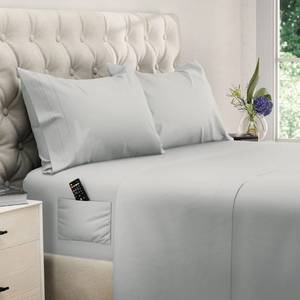 lot 2240 image: DREAMCARE Full Size Sheets 4 pcs Cooling Sheets Deep Full Sheet Set Hotel Luxury Sheets &amp Pillowcases �� Superior Softness 100% Fine Microfiber with Side Pocket Light Gray - Retail $33