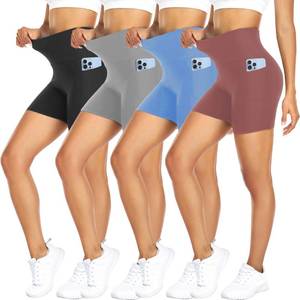 lot 2242 image: FULLSOFT 4 Pack Biker Shorts for Women �� 5 High Waist Tummy Control Workout Yoga Running Compression Exercise Shorts with Pockets(4 Pack BlackGrayishpinkLight GreyBlue,Large-X-Large) - Retail $26
