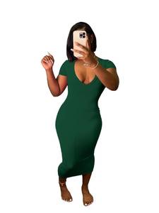 lot 2247 image: Nimsruc Womens Sexy Summer Casual Short Sleeve Bodycon Dress Deep V-Neck Basic Pencil Midi Club Dresses Green XXL - Retail $15