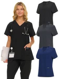 lot 2249 image: Nautica 3 Pack Scrub Tops for Women, Stretch Fabric Breathable V-Neck Womens Scrub Shirts, 3 Pocket Comfortable Scrub Tops - Retail $25