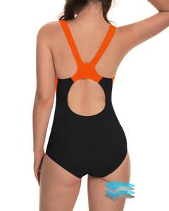 lot 2256 image: Beautikini Period Swimwear One Piece Leak Proof Racerback Swimsuit Menstrual Color Block Bathing Suit for Girls Orange XXS - Retail $30