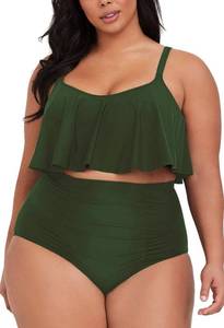 lot 2274 image: Sovoyontee Womens 2 Piece Plus Size High Waisted Swimsuit Bathing Suit Army Green 3XL - Retail $36