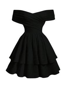 lot 2277 image: Floerns Womens Off Shoulder A Line Dress Wrap Front Party A Line Tiered Dress Black Large - Retail $40