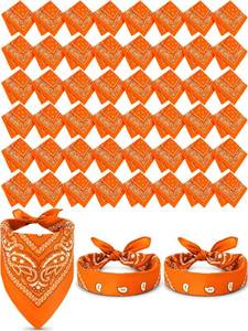 lot 2279 image: Unittype 48 Pieces Paisley Bandana Novelty Unisex Headband Square Scarf Cowboy Bandanas for Halloween Parade Party Costume(Orange,Simple) - Retail $28