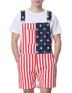 lot 2286 image: Mens American Flag Overalls Shorts Stretch 4th of July Coveralls Bibs with Zipper USA Overalls Adjustable Strap(Flag,4XL) - Retail $39