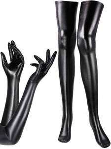 lot 2289 image: SATINIOR Womens Carnival Halloween Costume Elastic Spandex Shiny Wet Long Gloves and Thigh High Stockings (Black) - Retail $13