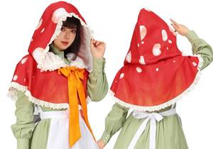 lot 2291 image: FURPHI Red Mushroom Hat Cowl Hood Gnome Cosplay Spotted Cape Cottagecore Costume Christmas Accessories (A) - Retail $19