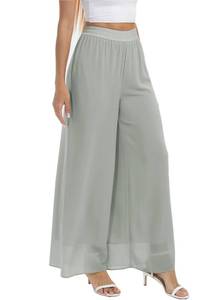 lot 2300 image: Yehopere Palazzo Pants for Women Dressy Flowy Chiffon Double Layers Summer Boho Wide Leg Casual Lounge Pants Trouser Silver XL - Retail $33