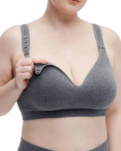 lot 2303 image: Momcozy Busty Nursing Bras, U.S.Cotton Wirefree Fixed Padded Maternity Bra, Full Coverage Adjustable Fit Gray XL - Retail $40