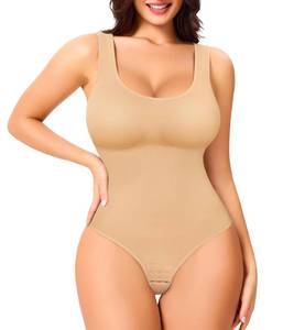 lot 2316 image: Eleady Beige Shapewear Bodysuits for Women - Body Shaper Thong Tank Top Bodysuit Square Neck - MediumLarge - Retail $20
