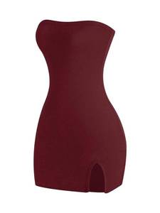 lot 2319 image: MakeMeChic Womens Tube Top Dress Y2K Split Bodycon Strapless Party Mini Dresses Concert Outfit Burgundy Medium - Retail $20
