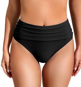 lot 2321 image: COCOPEAR Womens High Waisted Full Coverage Bikini Bottom Ruched Bathing Suit Bottoms for Women Tummy Control Swim Bottoms 2# Black 3XL - Retail $10