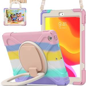 lot 2324 image: LX-SUNCX for iPad 10.2 Case 9th Generation 2021  8th Gen 2020  7th 2019,Shockproof Kids Case with Screen Protector,Rotating StandPencil HolderShoulder Strap for iPad 10.2 Inch - Colourful Pink - Retail $28