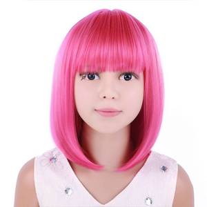 lot 2326 image: PATTNIUM Hot Pink Wig for Kids Child Short Magenta Bob Wig Neon Pink Wig for Girls Cosplay Party Synthetic Rose Net Wigs - Retail $22