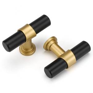 lot 2335 image: Haliwu 10 Pack Black&Gold Cabinet Knobs for Dresser Drawers Konb Black ANG Gold Kitchen Hardware Handles, Single Hole T-bar - Retail $22