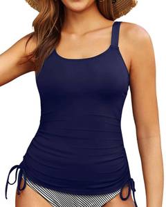 lot 2337 image: Women Tankini Top Only - Tummy Control Bathing Suit Top 2025 Modest Swim Tank Top Swimsuits No Bottom Navy Blue M - Retail $20