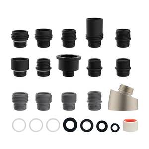 lot 2339 image: Hibbent 15 Pieces Pull Down Kitchen Faucet Head Adapter Kits with Curved Adapter, Multiple Sink Spray Head Adapters Compatible with Moen, American Standard, Delta, Kohler Faucets - Retail $12