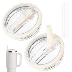 lot 2350 image: A 40 oz Tumbler Flip Straw Lid Replacement fit for Stanley Quencher, Spill Proof Tumbler Cover for Stanley Cup, Cream White - Retail $9