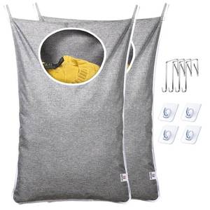 lot 2352 image: KEEPJOY Saves Space Door-Hanging Laundry Bag,Door Hanging Laundry Hamper with 2 Different Types of Hooks, Oxford Fabric Hanging Laundry Basket for Clothes Size 30X20 -2 Pack Gray - Retail $20