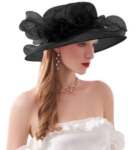 lot 2354 image: ORIDOOR Womens Organza Church Tea Party Wedding Fascinator Hat Anti Wide Brim Sun Hats (D1-Black One Size) - Retail $19