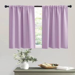 lot 2357 image: RYB HOME Small Kitchen Curtains, Room Darkening Drapes Energy Efficient Half Window Coverings Heavy Duty Solid Decor for Bedroom Bathroom Dining Room, W42 x L36 inches, Lilac, 2 Panels Set - Retail $10