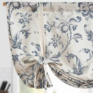 lot 2362 image: jinchan Tie Up Valance Floral Linen Valance for Windows Farmhouse 54 Inch Damask Printed Short Window Treatment Adjustable for Kitchen Living Room Light Filtering 1 Panel Blue on Beige - Retail $22