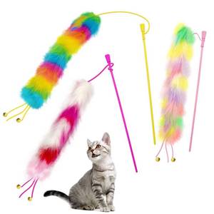 lot 2380 image: Lepawit 3 Pack Cat Wand Toy, Rainbow Cat Feather Toys with Bells, Teaser Wand with Soft Furry Tail, Interactive Toys for Indoor Cats & Kitten & Kitty - Retail $14